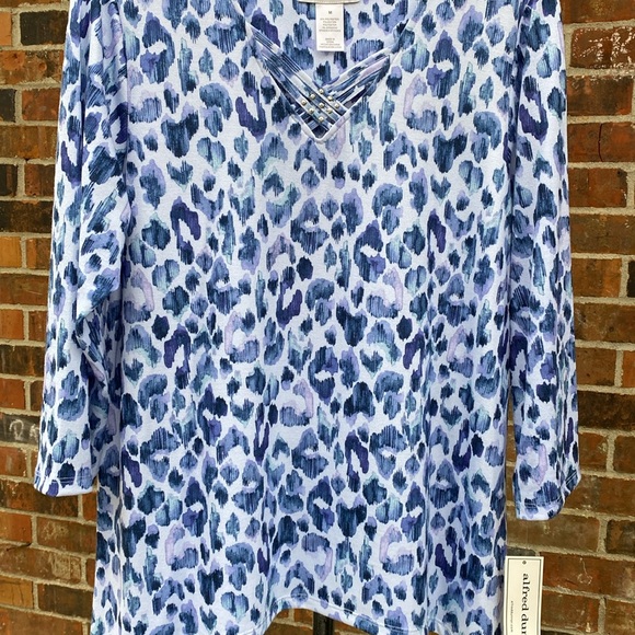 Alfred Dunner Top Blue Animal Print Montana Sky - Picture 9 of 15